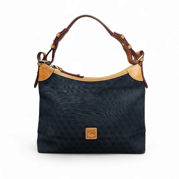 Dooney & Bourke Madison Vintage Monogram Fabric Leather Hobo Black Shoulder Bag - Picture 1 of 14